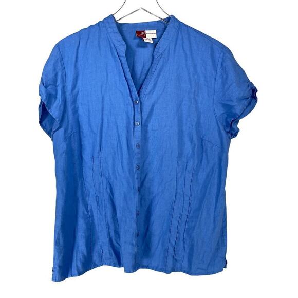 Y2K Vintage JM Collection Womens Blue 100% Linen Coordinating Capri Set Size 16 - Picture 1 of 6